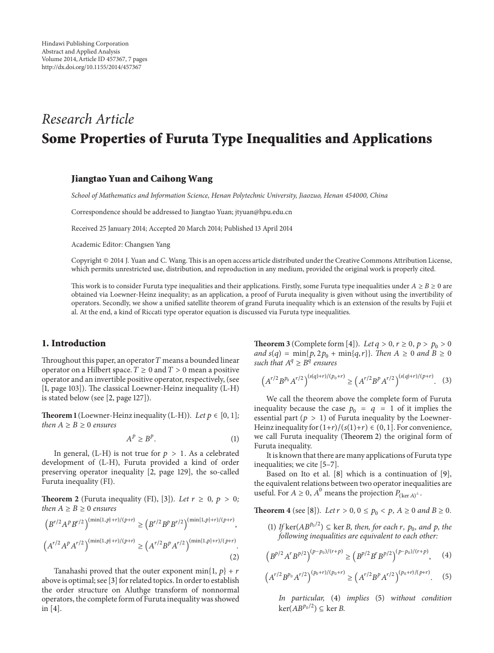 Some Properties Of Furuta Type Inequalities And Applications Topic Of Research Paper In Mathematics Download Scholarly Article Pdf And Read For Free On Cyberleninka Open Science Hub