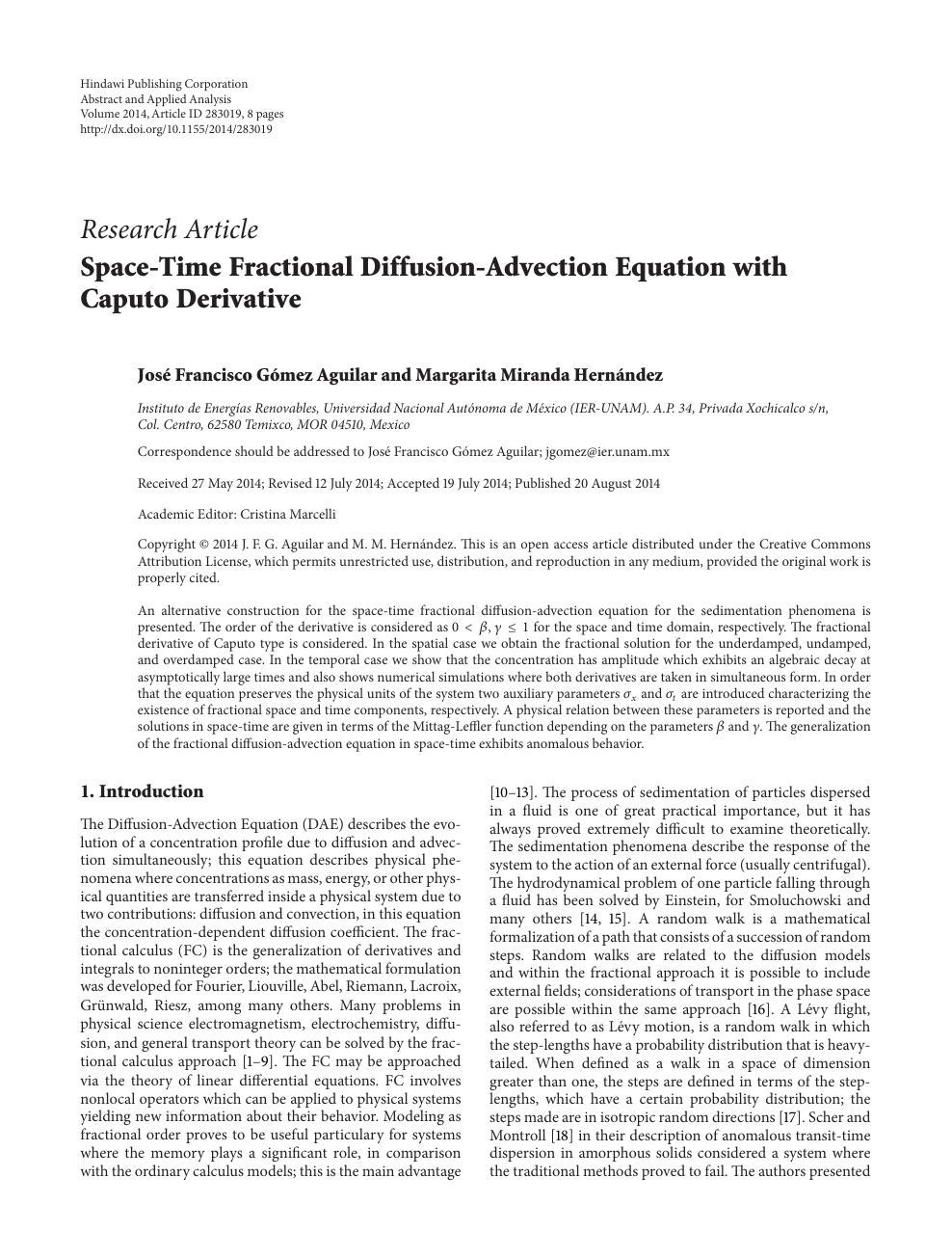 Space Time Fractional Diffusion Advection Equation With Caputo Derivative Topic Of Research Paper In Mathematics Download Scholarly Article Pdf And Read For Free On Cyberleninka Open Science Hub