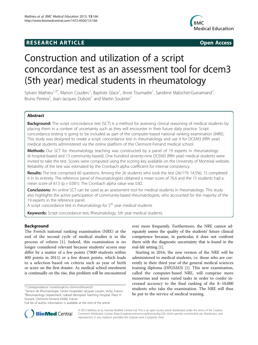 Construction And Utilization Of A Script Concordance Test As An Assessment Tool For Dcem3 5th Year Medical Students In Rheumatology Topic Of Research Paper In Clinical Medicine Download Scholarly Article Pdf