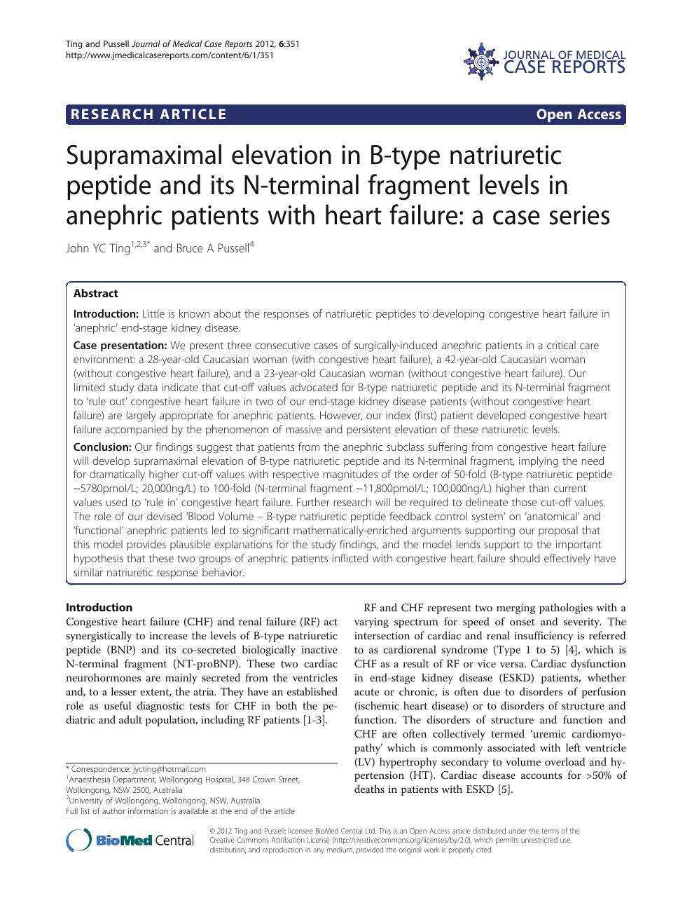 Supramaximal Elevation In B Type Natriuretic Peptide And Its N Terminal Fragment Levels In Anephric Patients With Heart Failure A Case Series Topic Of Research Paper In Clinical Medicine Download Scholarly Article Pdf