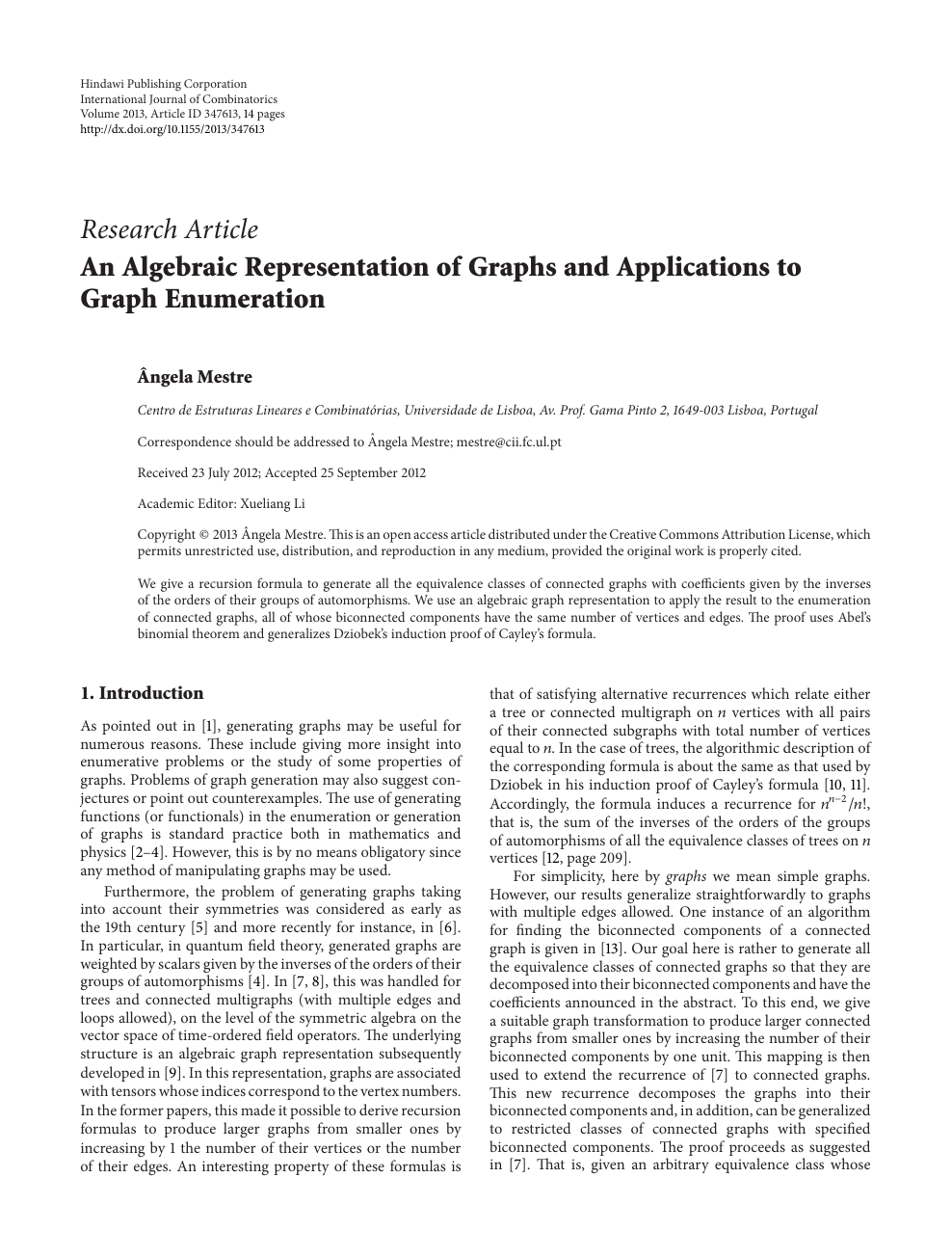 An Algebraic Representation Of Graphs And Applications To Graph Enumeration Topic Of Research Paper In Mathematics Download Scholarly Article Pdf And Read For Free On Cyberleninka Open Science Hub