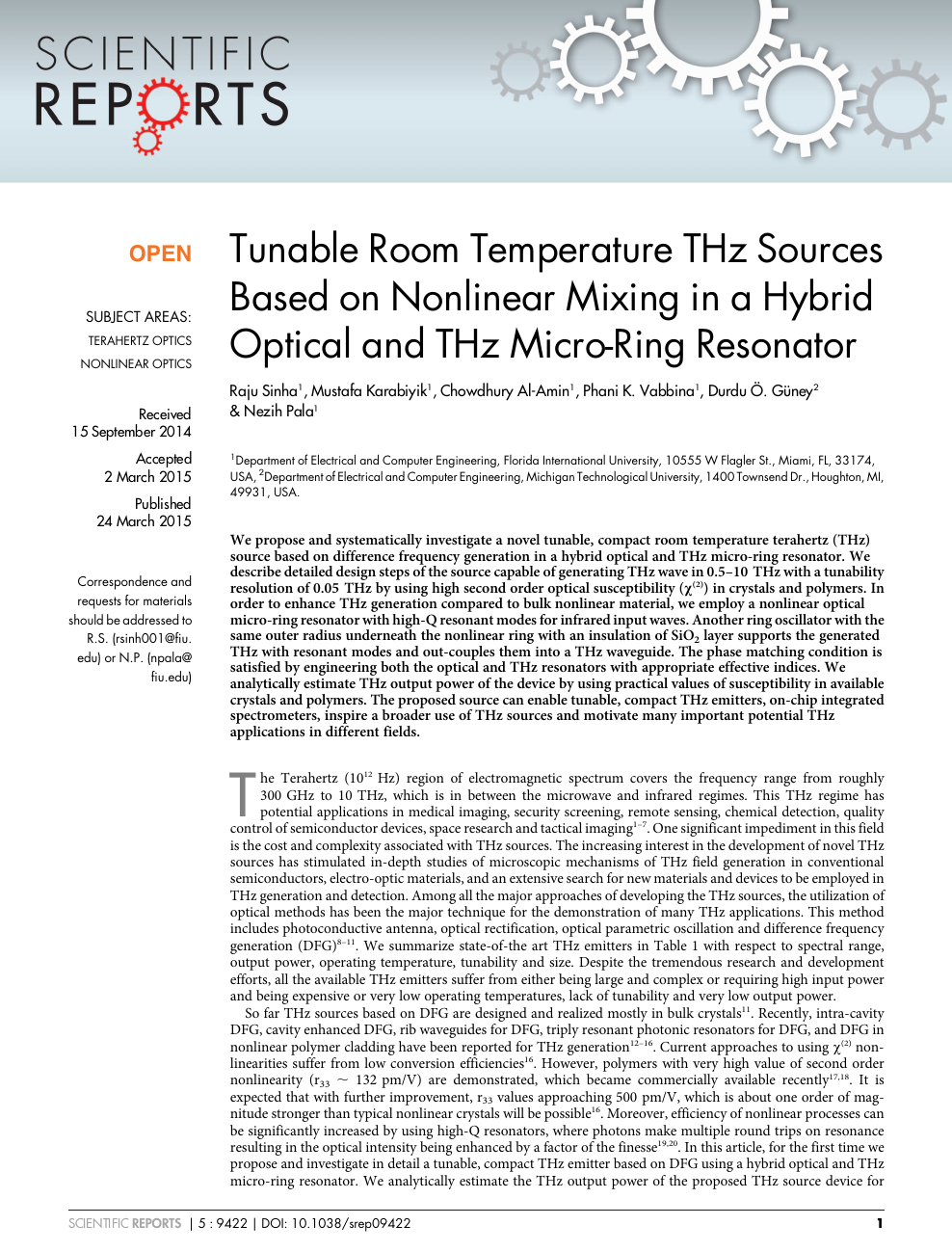 Tunable Room Temperature Thz Sources Based On Nonlinear Mixing In A Hybrid Optical And Thz Micro Ring Resonator Topic Of Research Paper In Nano Technology Download Scholarly Article Pdf And Read For Free