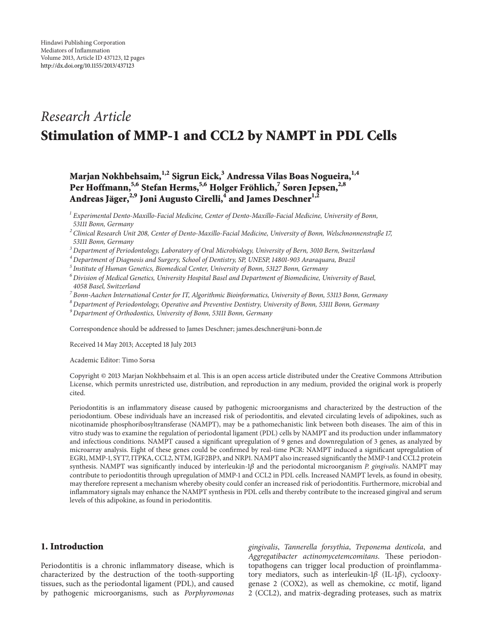 Stimulation Of Mmp 1 And Ccl2 By Nampt In Pdl Cells Topic Of Research Paper In Biological Sciences Download Scholarly Article Pdf And Read For Free On Cyberleninka Open Science Hub