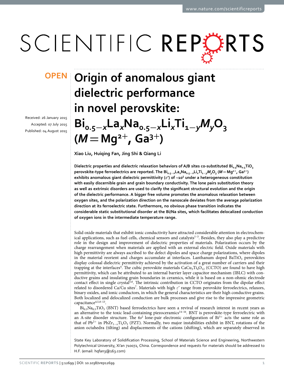 Origin Of Anomalous Giant Dielectric Performance In Novel Perovskite Bi0 5 Xlaxna0 5 Xlixti1 Ymyo3 M Mg2 Ga3 Topic Of Research Paper In Nano Technology Download Scholarly Article Pdf And Read For Free On Cyberleninka Open