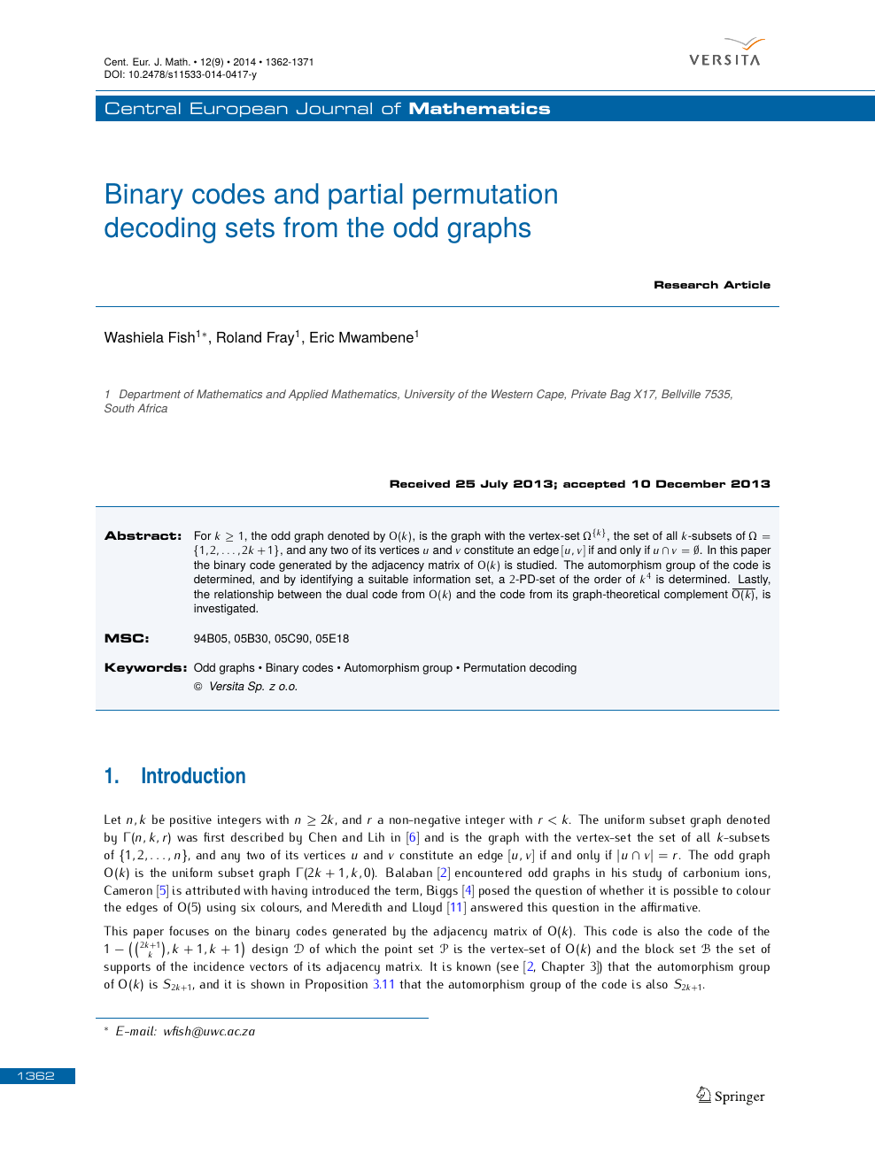 Binary Codes And Partial Permutation Decoding Sets From The Odd Graphs Topic Of Research Paper In Mathematics Download Scholarly Article Pdf And Read For Free On Cyberleninka Open Science Hub