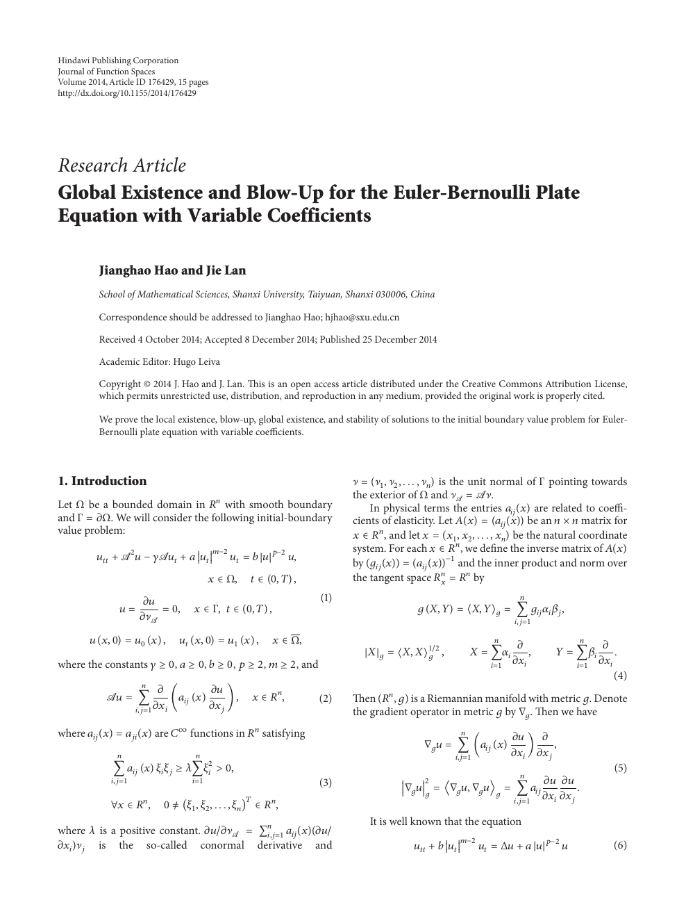 Global Existence And Blow Up For The Euler Bernoulli Plate Equation With Variable Coefficients Topic Of Research Paper In Mathematics Download Scholarly Article Pdf And Read For Free On Cyberleninka Open Science Hub