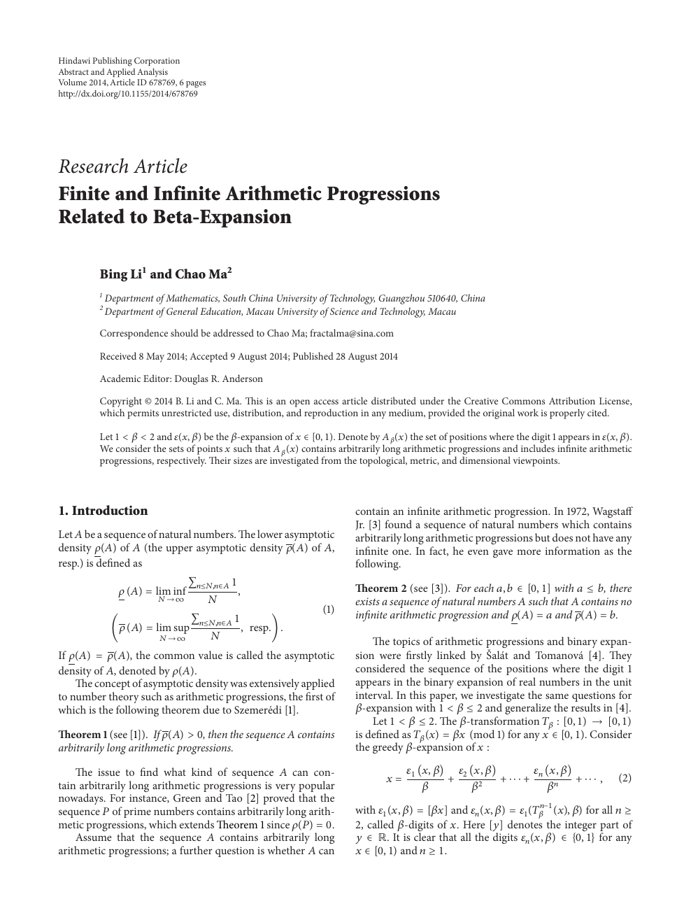 Finite And Infinite Arithmetic Progressions Related To Beta Expansion Topic Of Research Paper In Mathematics Download Scholarly Article Pdf And Read For Free On Cyberleninka Open Science Hub