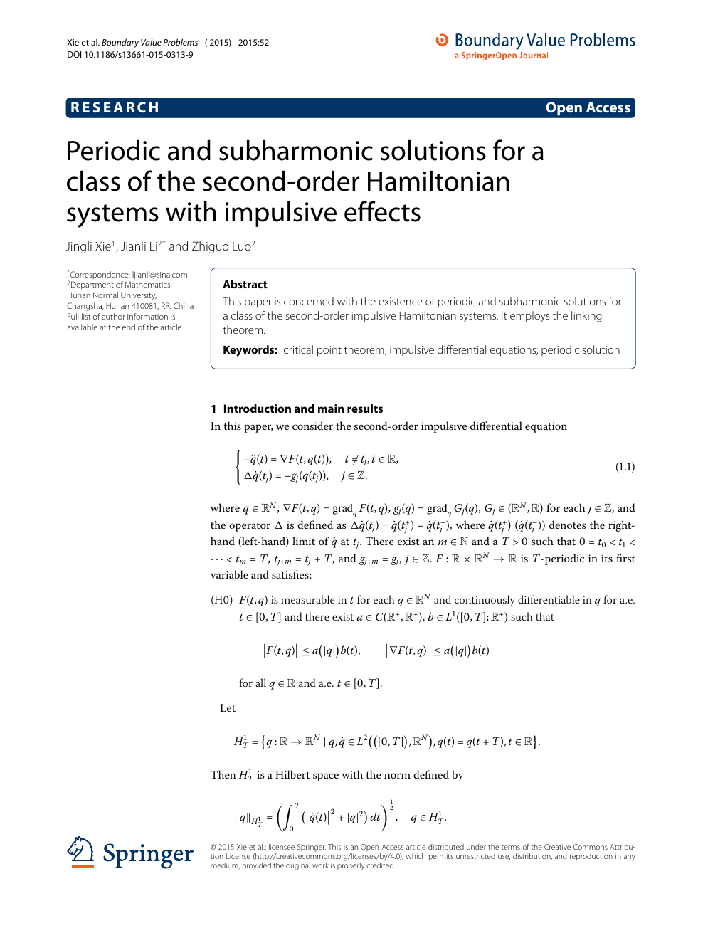 Periodic And Subharmonic Solutions For A Class Of The Second Order Hamiltonian Systems With Impulsive Effects Topic Of Research Paper In Mathematics Download Scholarly Article Pdf And Read For Free On Cyberleninka