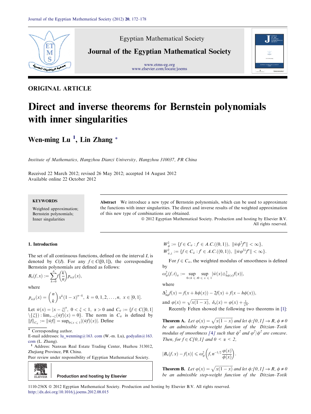Direct And Inverse Theorems For Bernstein Polynomials With Inner Singularities Topic Of Research Paper In Mathematics Download Scholarly Article Pdf And Read For Free On Cyberleninka Open Science Hub