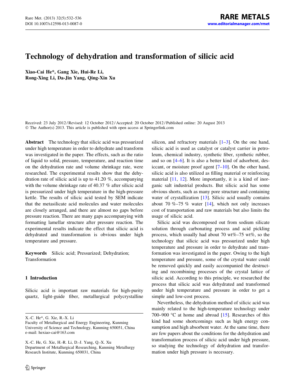 Technology Of Dehydration And Transformation Of Silicic Acid Topic Of Research Paper In Materials Engineering Download Scholarly Article Pdf And Read For Free On Cyberleninka Open Science Hub