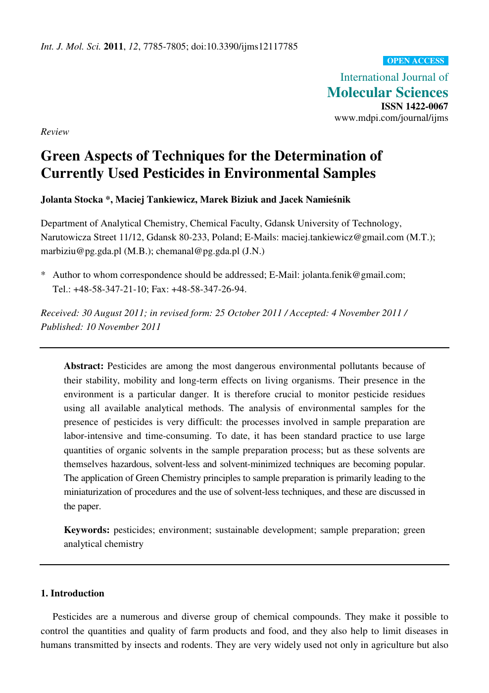 Green Aspects Of Techniques For The Determination Of Currently Used Pesticides In Environmental Samples Topic Of Research Paper In Chemical Sciences Download Scholarly Article Pdf And Read For Free On Cyberleninka