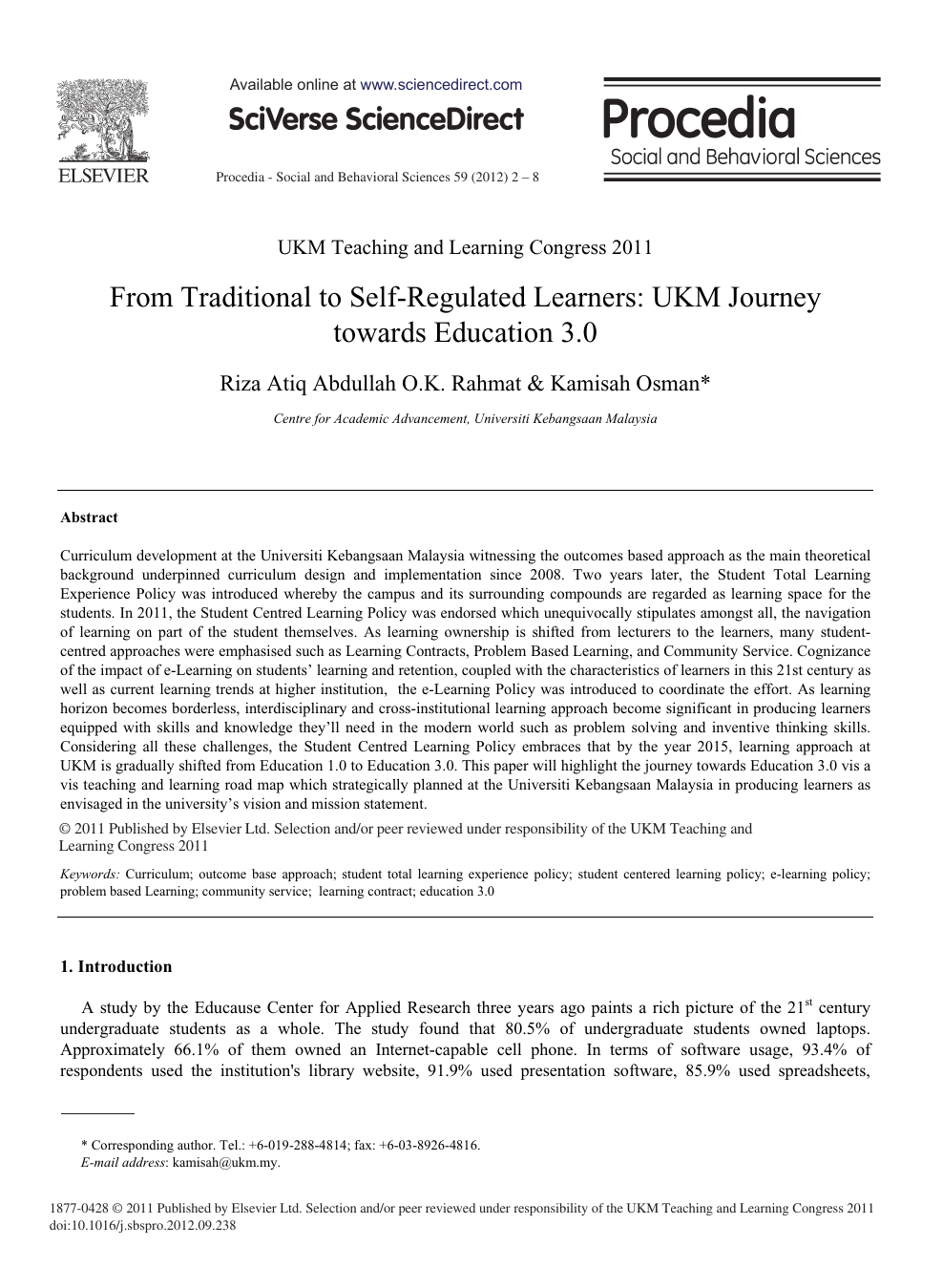 From Traditional To Self Regulated Learners Ukm Journey Towards Education 3 0 Topic Of Research Paper In Educational Sciences Download Scholarly Article Pdf And Read For Free On Cyberleninka Open Science Hub