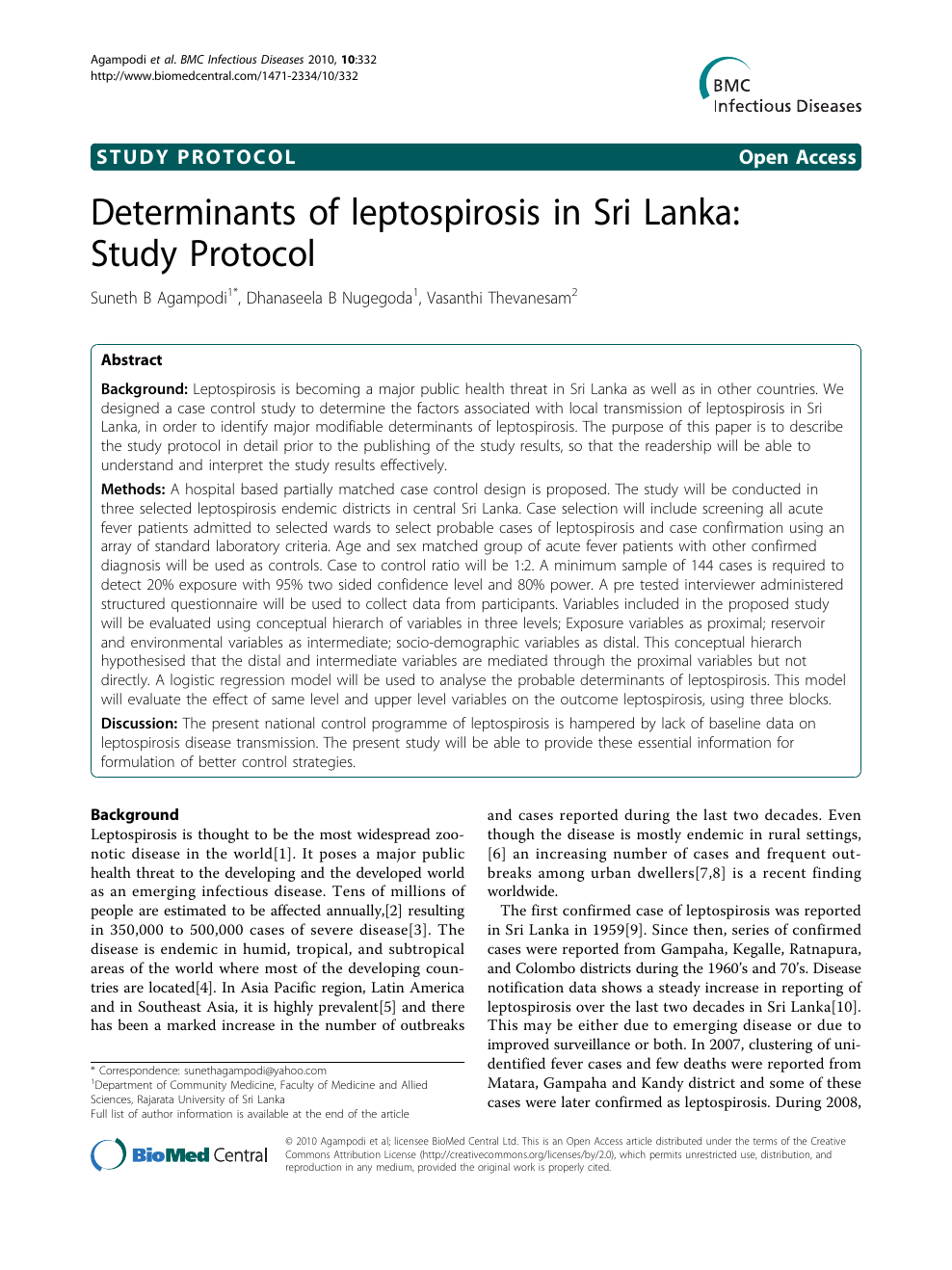 Determinants of leptospirosis in Sri Lanka Study Protocol picture