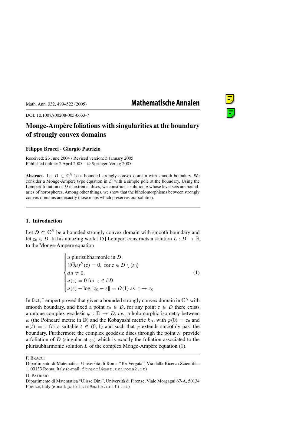 Monge Ampere Foliations With Singularities At The Boundary Of Strongly Convex Domains Topic Of Research Paper In Mathematics Download Scholarly Article Pdf And Read For Free On Cyberleninka Open Science Hub