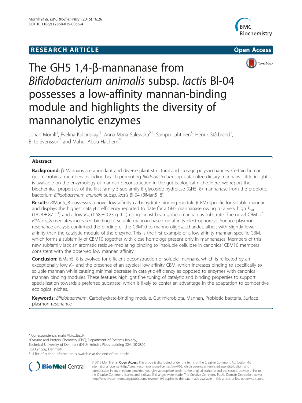The Gh5 1 4 B Mannanase From Bifidobacterium Animalis Subsp Lactis Bl 04 Possesses A Low Affinity Mannan Binding Module And Highlights The Diversity Of Mannanolytic Enzymes Topic Of Research Paper In Biological Sciences Download Scholarly Article