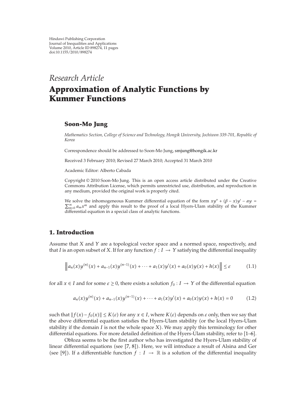 Approximation Of Analytic Functions By Kummer Functions Topic Of Research Paper In Mathematics Download Scholarly Article Pdf And Read For Free On Cyberleninka Open Science Hub