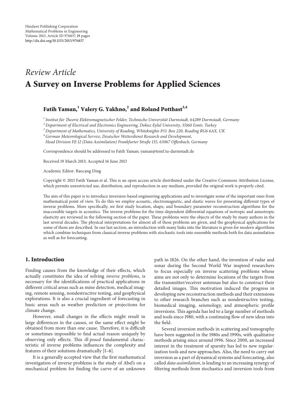A Survey On Inverse Problems For Applied Sciences Topic Of Research Paper In Mathematics Download Scholarly Article Pdf And Read For Free On Cyberleninka Open Science Hub