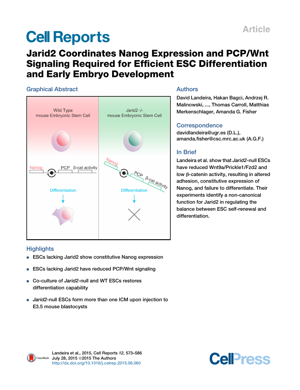 Jarid2 Coordinates Nanog Expression And Pcp Wnt Signaling Required For Efficient Esc Differentiation And Early Embryo Development Topic Of Research Paper In Biological Sciences Download Scholarly Article Pdf And Read For Free