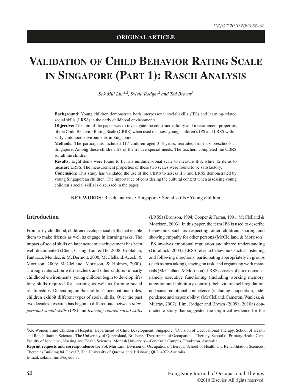 Validation Of Child Behavior Rating Scale In Singapore Part - 