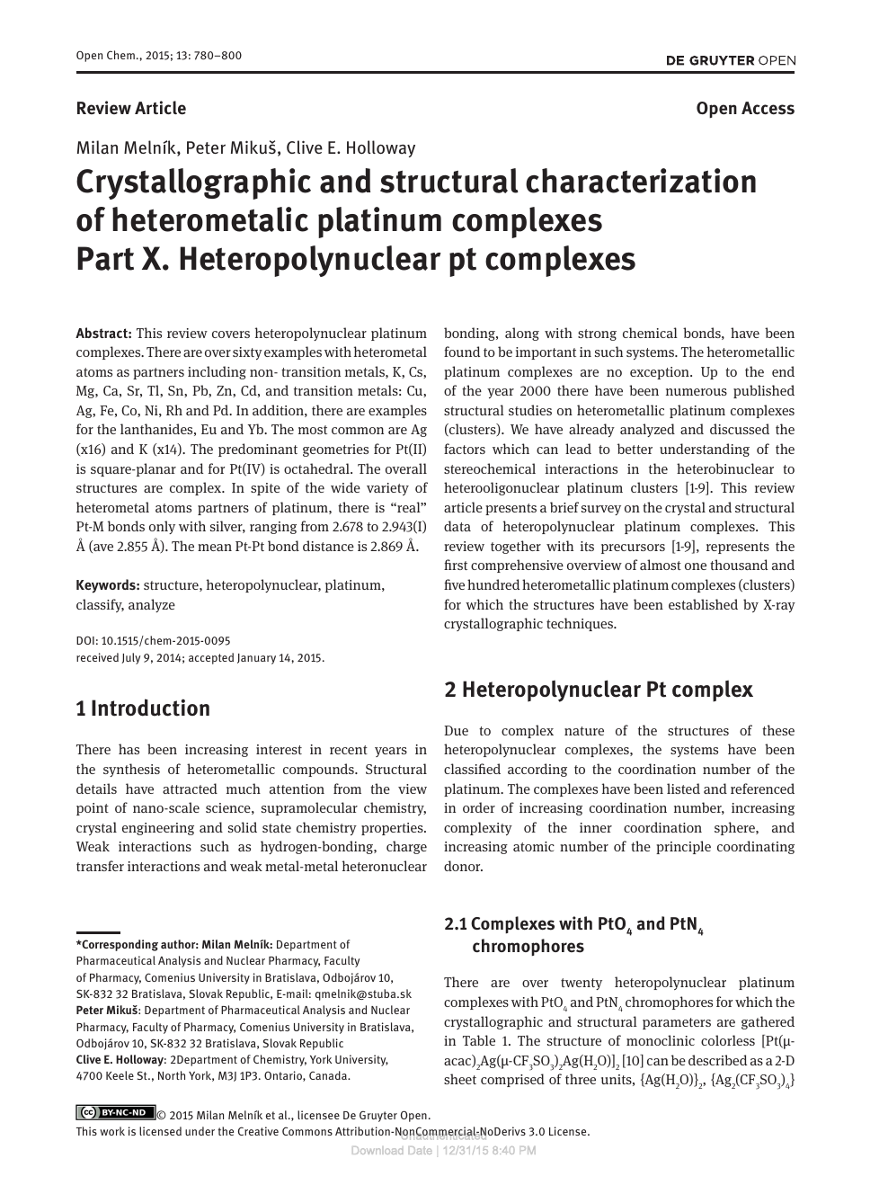 Crystallographic And Structural Characterization Of Heterometalic Platinum Complexes Part X Heteropolynuclear Pt Complexes Topic Of Research Paper In Chemical Sciences Download Scholarly Article Pdf And Read For Free On Cyberleninka Open