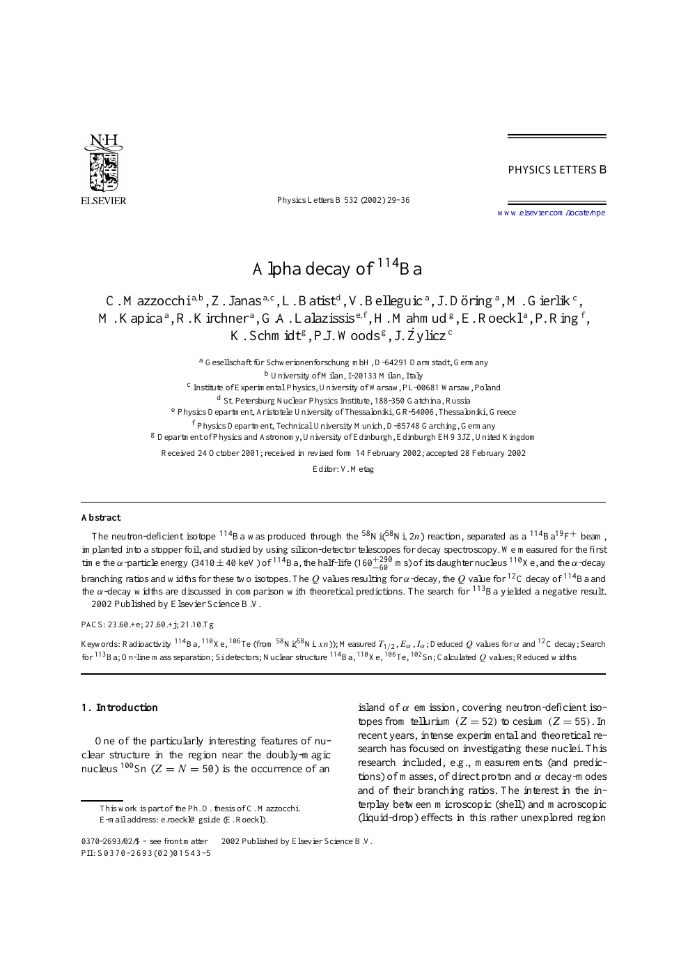 Alpha Decay Of 114ba Topic Of Research Paper In Physical Sciences Download Scholarly Article Pdf And Read For Free On Cyberleninka Open Science Hub