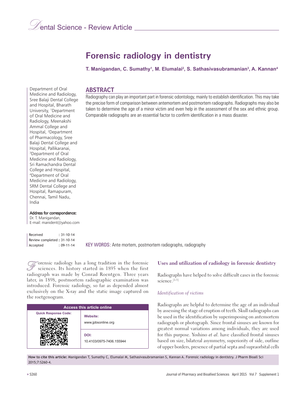 Forensic Radiology In Dentistry Topic Of Research Paper In
