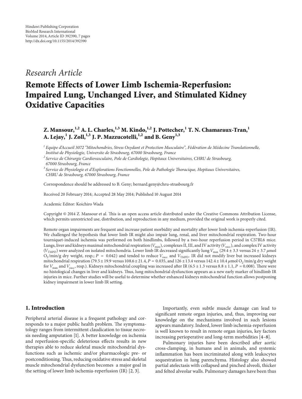 Remote Effects Of Lower Limb Ischemia Reperfusion Impaired Lung Unchanged Liver And Stimulated Kidney Oxidative Capacities Topic Of Research Paper In Medical Engineering Download Scholarly Article Pdf And Read For Free On