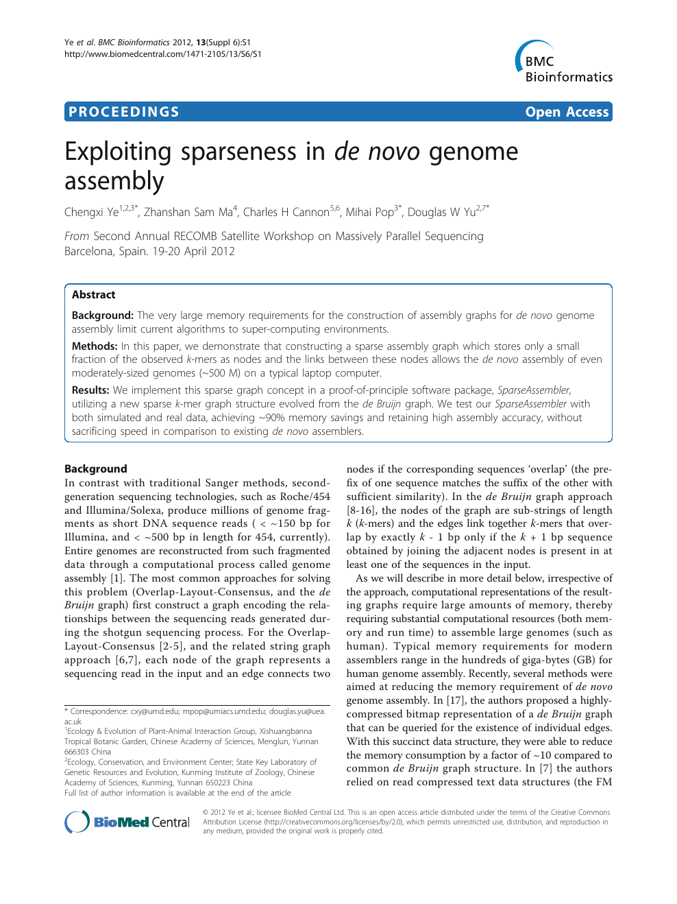 Exploiting Sparseness In De Novo Genome Assembly Topic Of