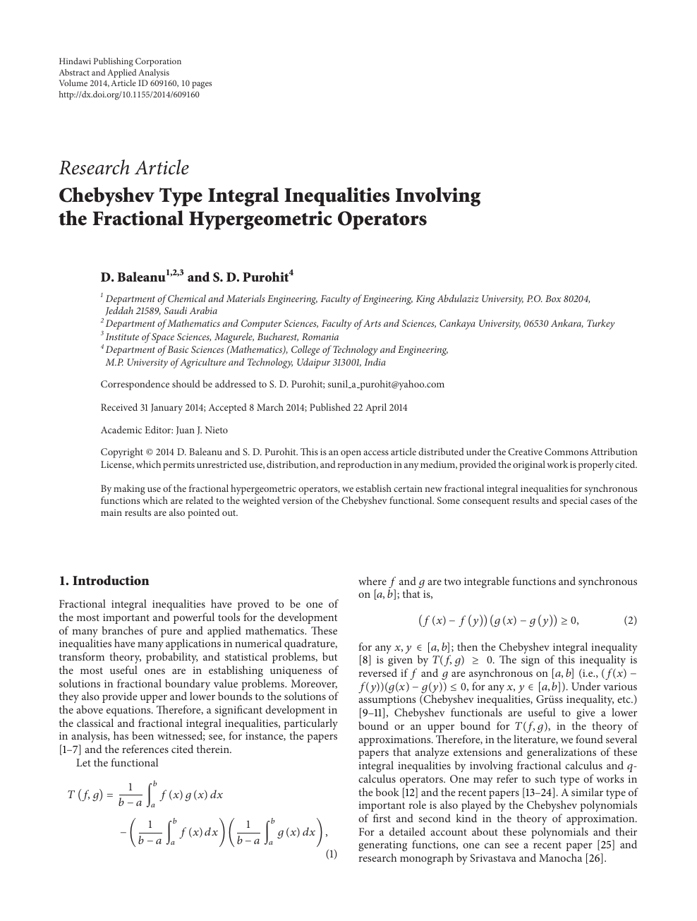 Chebyshev Type Integral Inequalities Involving The Fractional Hypergeometric Operators Topic Of Research Paper In Mathematics Download Scholarly Article Pdf And Read For Free On Cyberleninka Open Science Hub