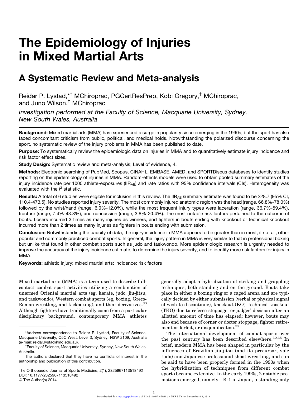 The Epidemiology of Injuries in Mixed Martial Arts A Systematic Review and Meta-analysis photo photo