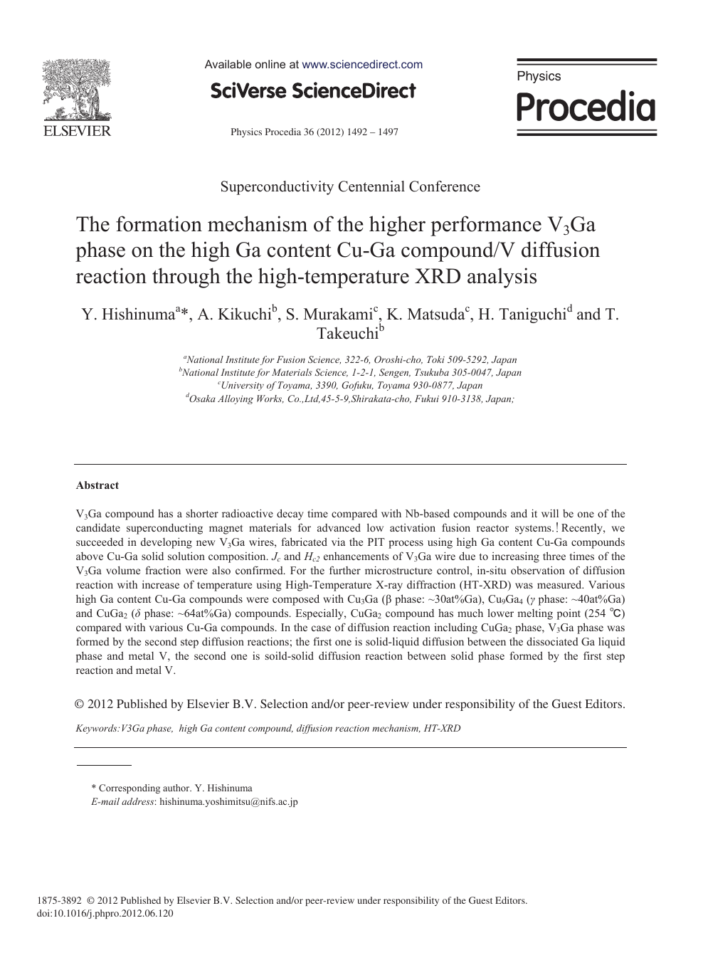 The Formation Mechanism Of The Higher Performance V3ga Phase On The High Ga Content Cu Ga Compound V Diffusion Reaction Through The High Temperature Xrd Analysis Topic Of Research Paper In Materials Engineering Download