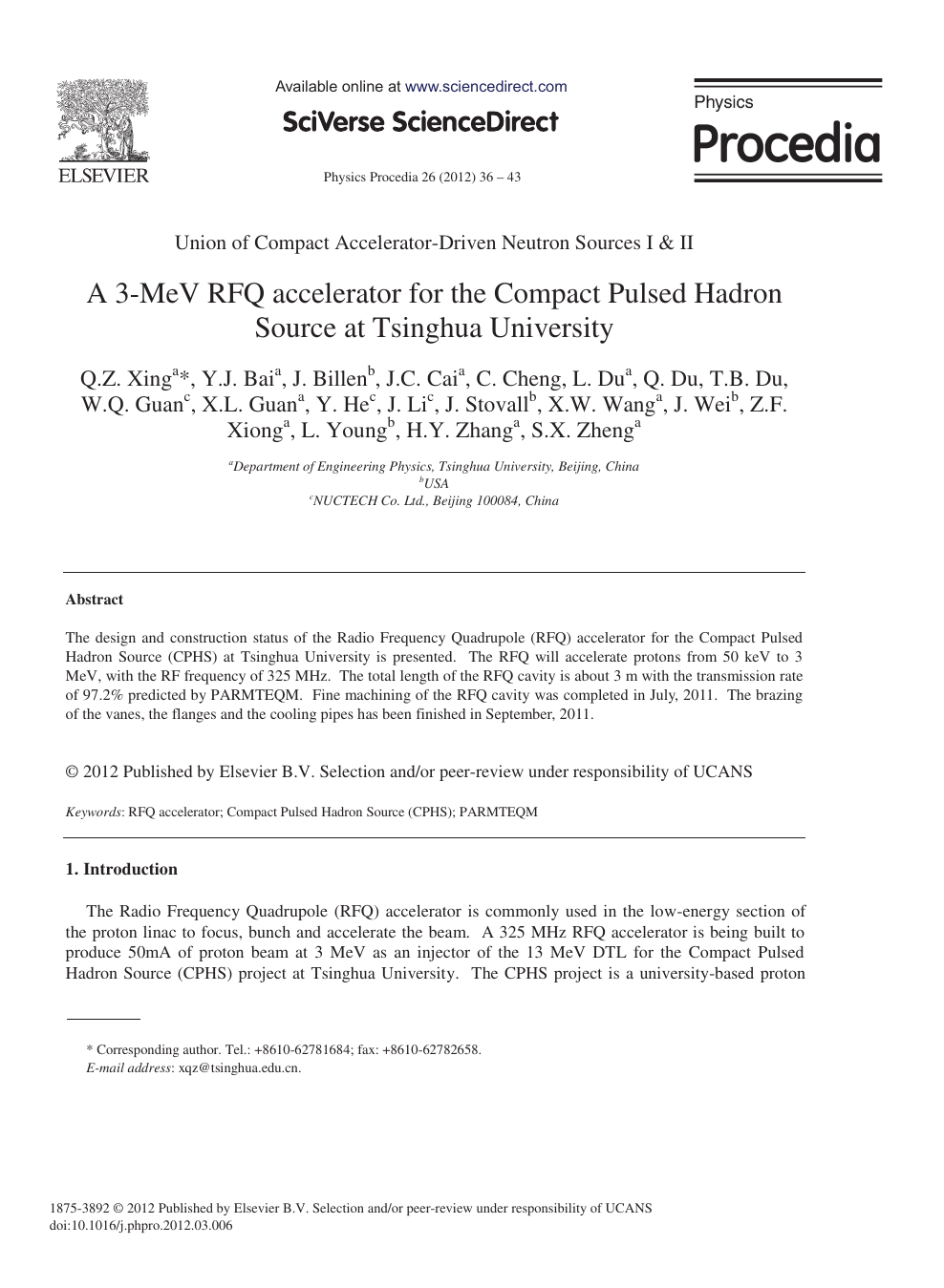 A 3 Mev Rfq Accelerator For The Compact Pulsed Hadron Source At Tsinghua University Topic Of Research Paper In Materials Engineering Download Scholarly Article Pdf And Read For Free On Cyberleninka Open