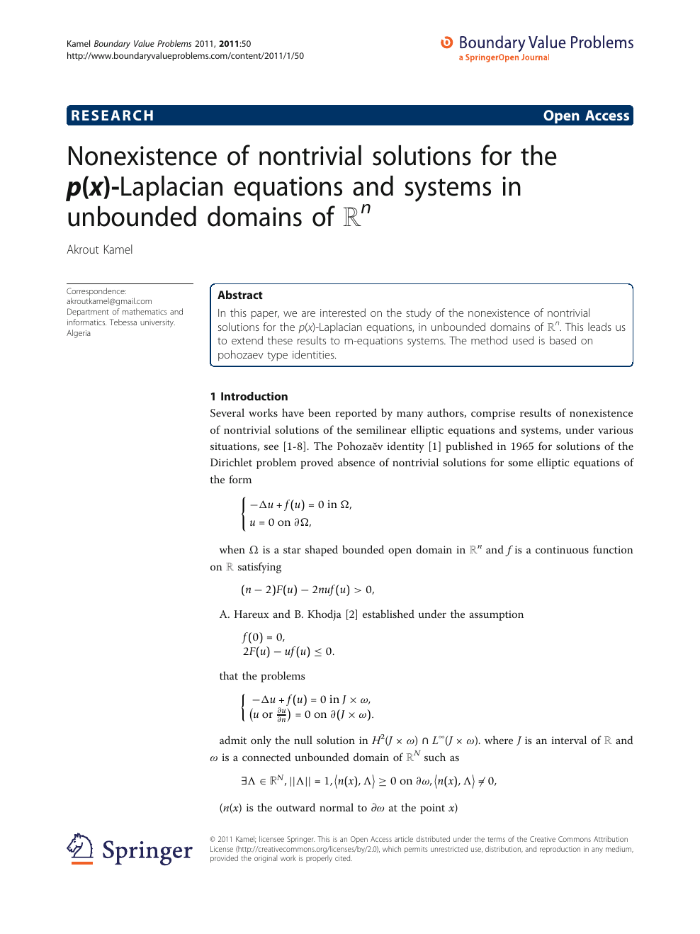 Nonexistence Of Nontrivial Solutions For The P X Laplacian Equations And Systems In Unbounded Domains Of ℝn Topic Of Research Paper In Mathematics Download Scholarly Article Pdf And Read For Free On Cyberleninka