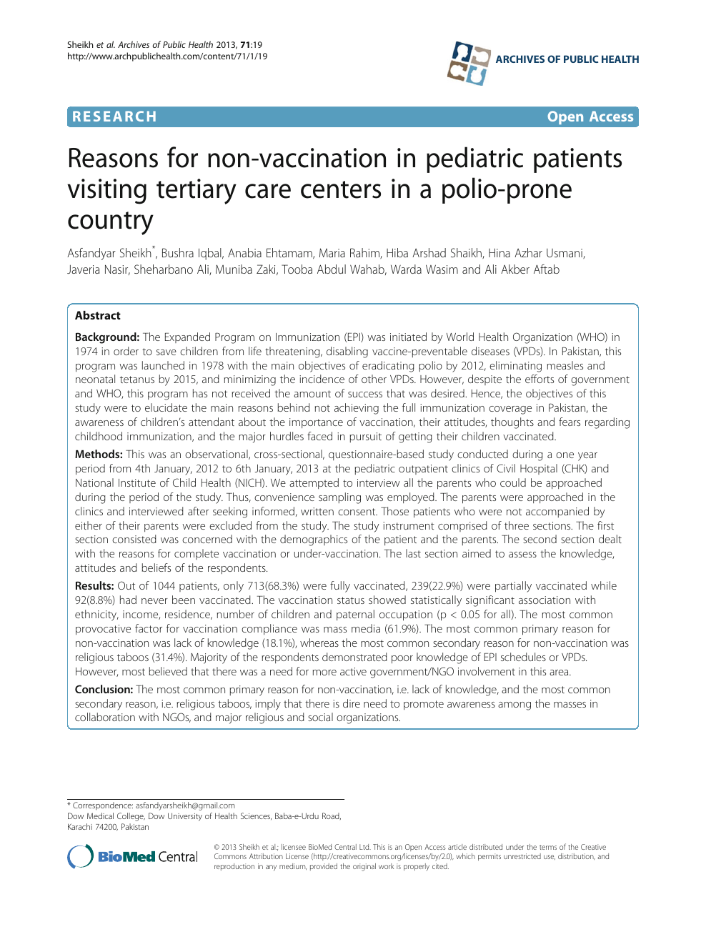 Reasons For Non Vaccination In Pediatric Patients Visiting