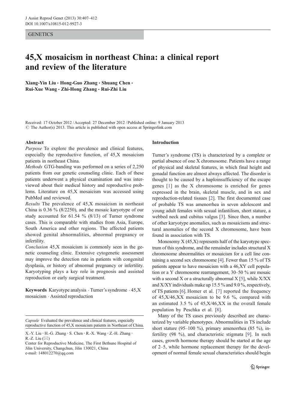 45 X Mosaicism In Northeast China A Clinical Report And Review Of The Literature Topic Of Research Paper In Clinical Medicine Download Scholarly Article Pdf And Read For Free On Cyberleninka Open