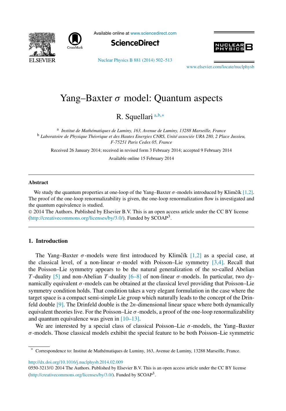 Yang Baxter S Model Quantum Aspects Topic Of Research Paper In Physical Sciences Download Scholarly Article Pdf And Read For Free On Cyberleninka Open Science Hub