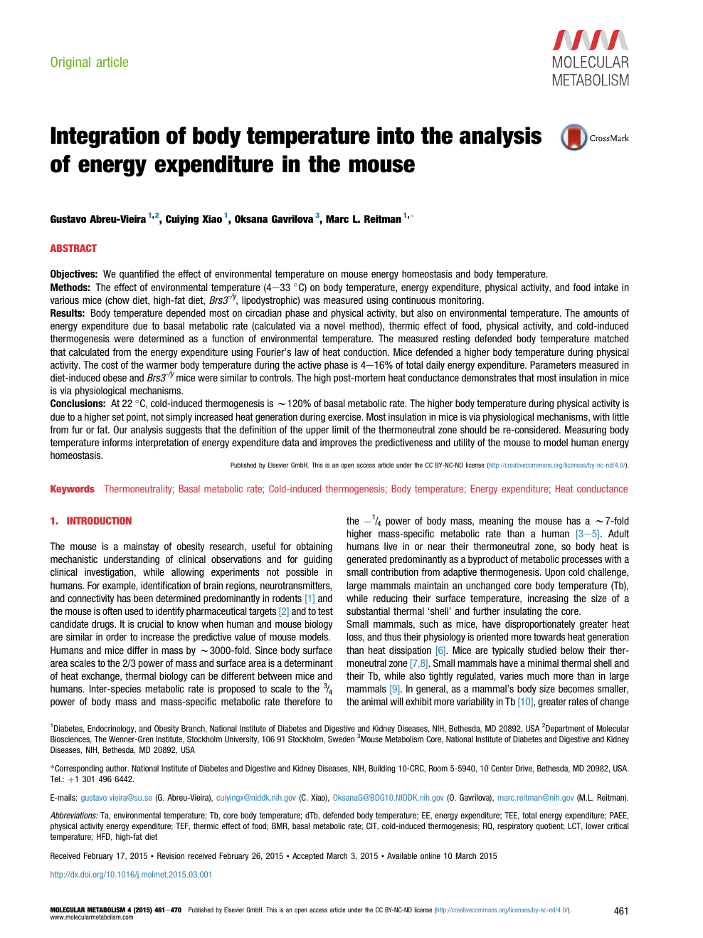 Integration Of Body Temperature Into The Analysis Of Energy Expenditure In The Mouse Topic Of Research Paper In Biological Sciences Download Scholarly Article Pdf And Read For Free On Cyberleninka Open