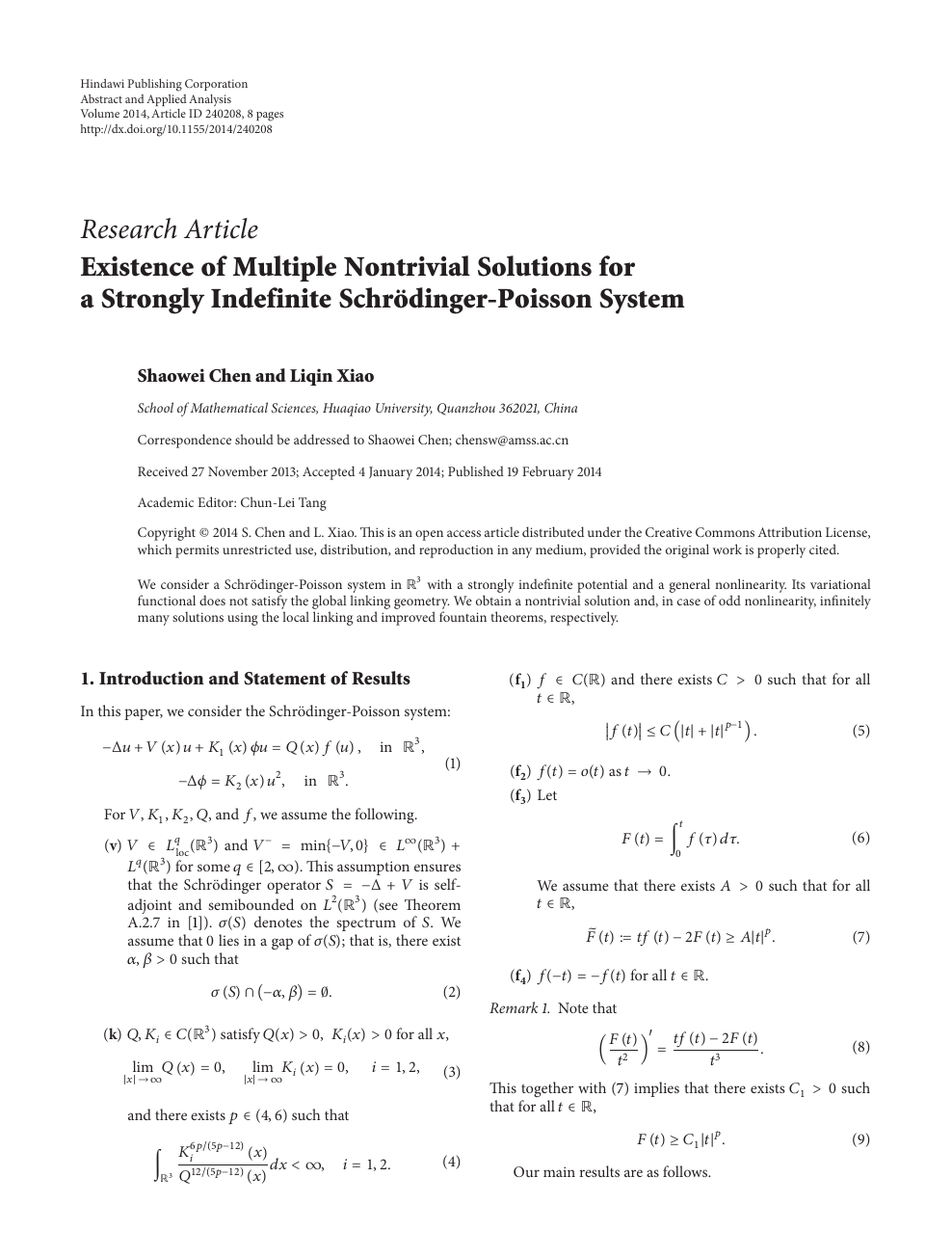 Existence Of Multiple Nontrivial Solutions For A Strongly Indefinite Schrodinger Poisson System Topic Of Research Paper In Mathematics Download Scholarly Article Pdf And Read For Free On Cyberleninka Open Science Hub