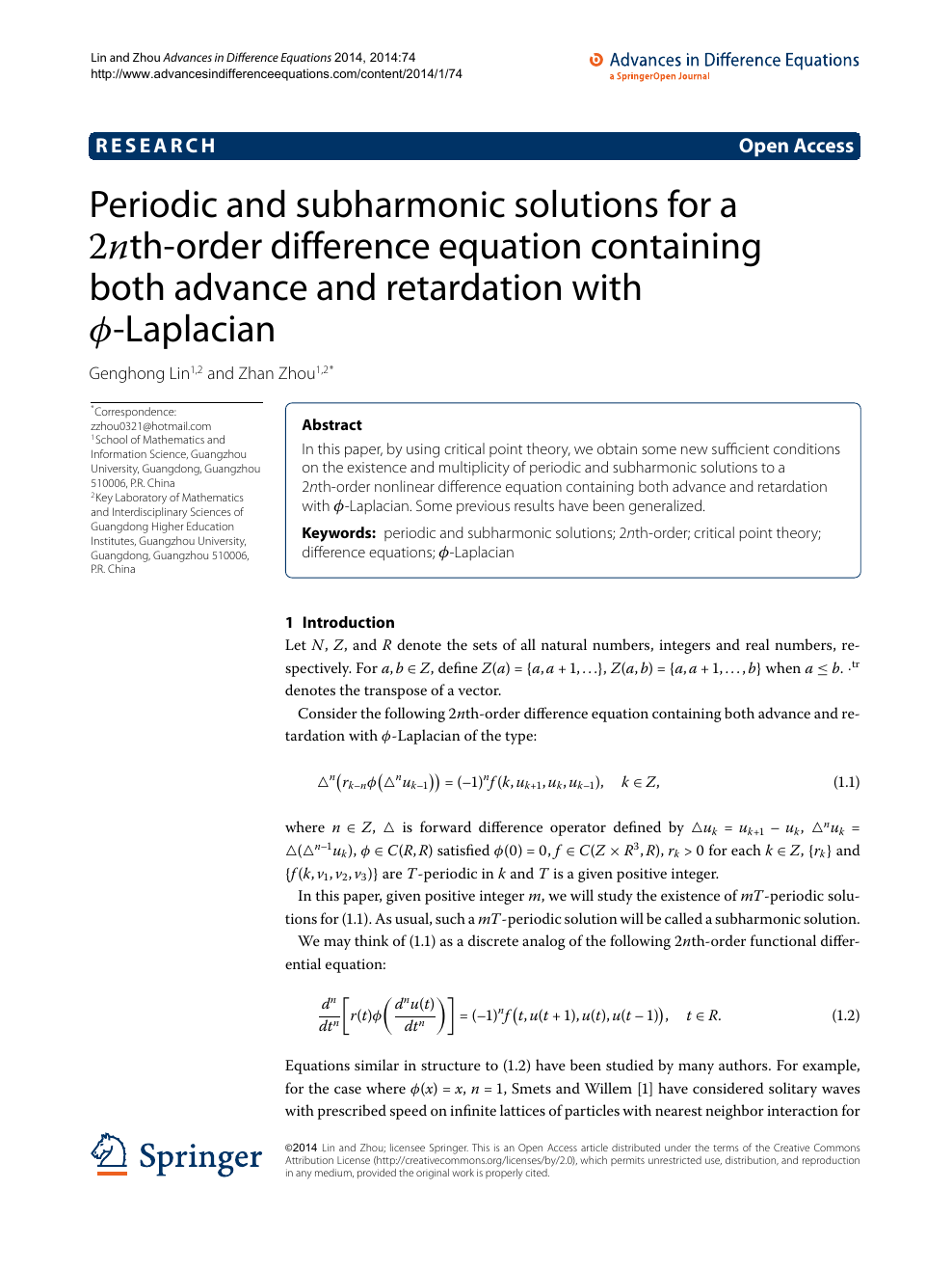 Periodic And Subharmonic Solutions For A 2nth Order Difference Equation Containing Both Advance And Retardation With ϕ Laplacian Topic Of Research Paper In Mathematics Download Scholarly Article Pdf And Read For Free On