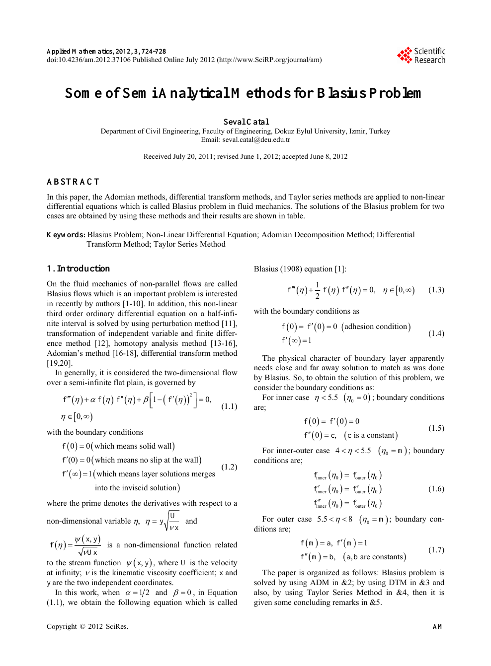 Some Of Semi Analytical Methods For Blasius Problem Topic Of Research Paper In Mathematics Download Scholarly Article Pdf And Read For Free On Cyberleninka Open Science Hub