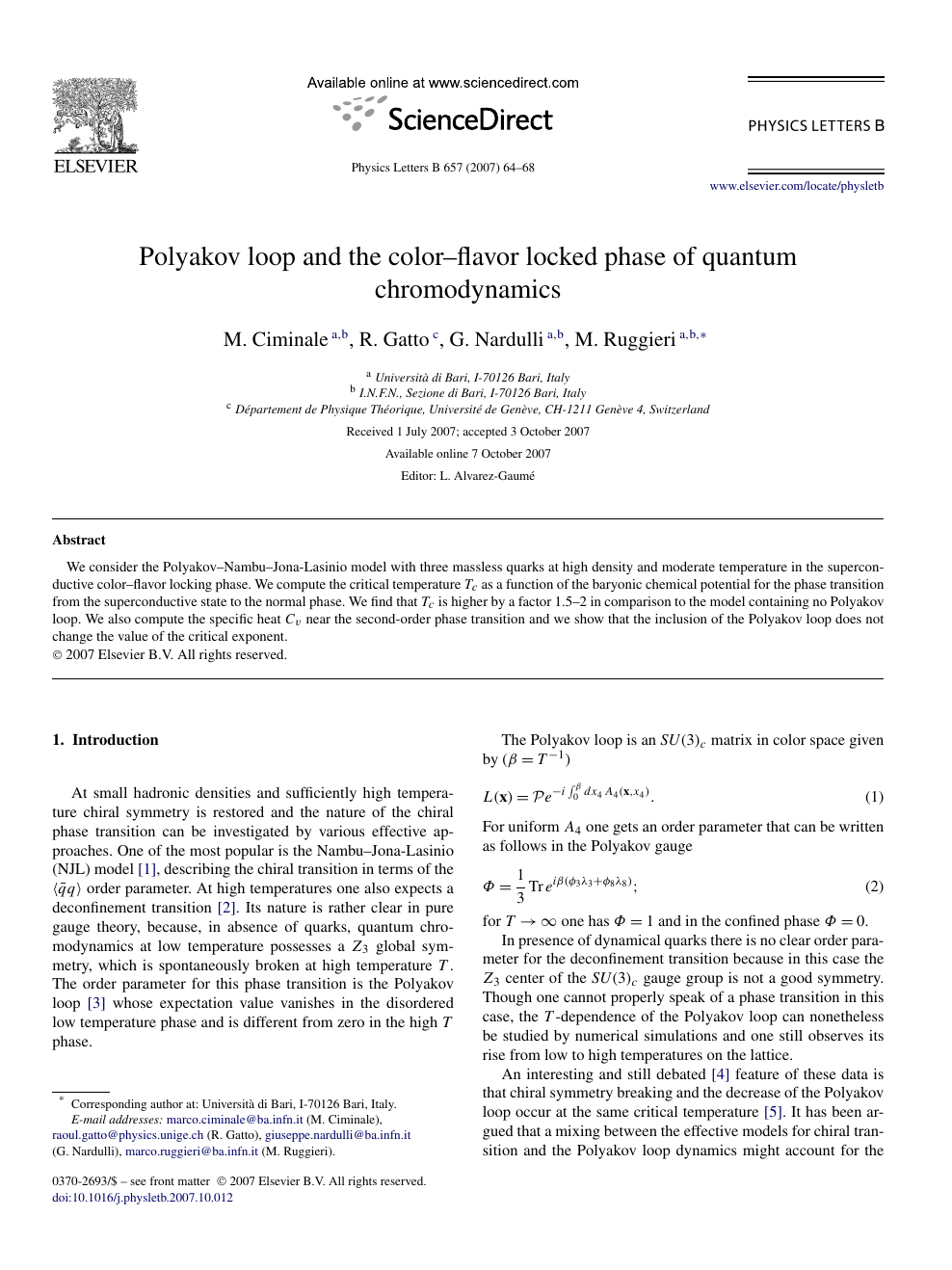Polyakov Loop And The Color Flavor Locked Phase Of Quantum Chromodynamics Topic Of Research Paper In Physical Sciences Download Scholarly Article Pdf And Read For Free On Cyberleninka Open Science Hub