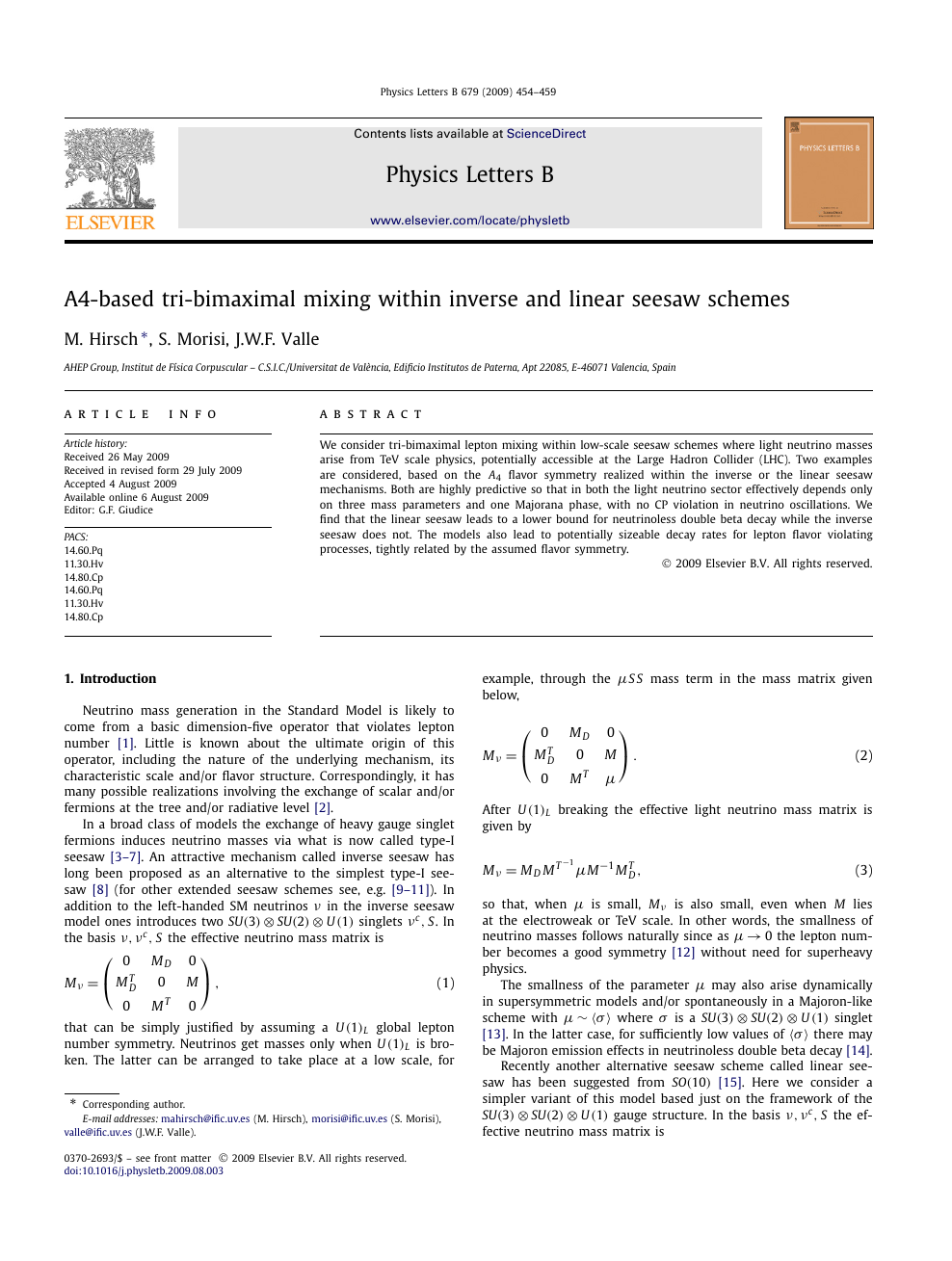 Based Tri Bimaximal Mixing Within Inverse And Linear Seesaw Schemes Topic Of Research Paper In Physical Sciences Download Scholarly Article Pdf And Read For Free On Cyberleninka Open Science Hub