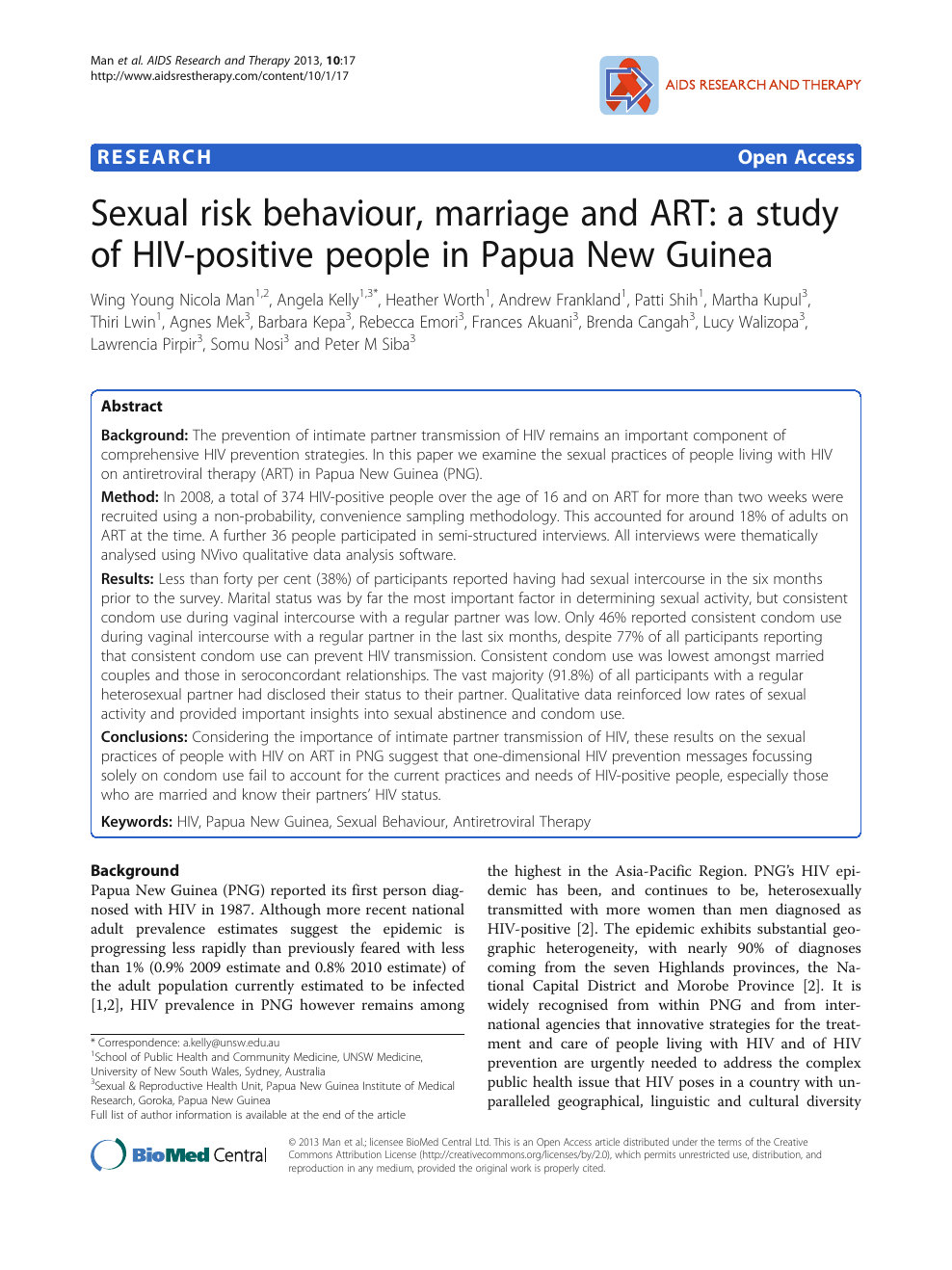 Sexual risk behaviour, marriage and ART a study of HIV-positive people in Papua New Guinea