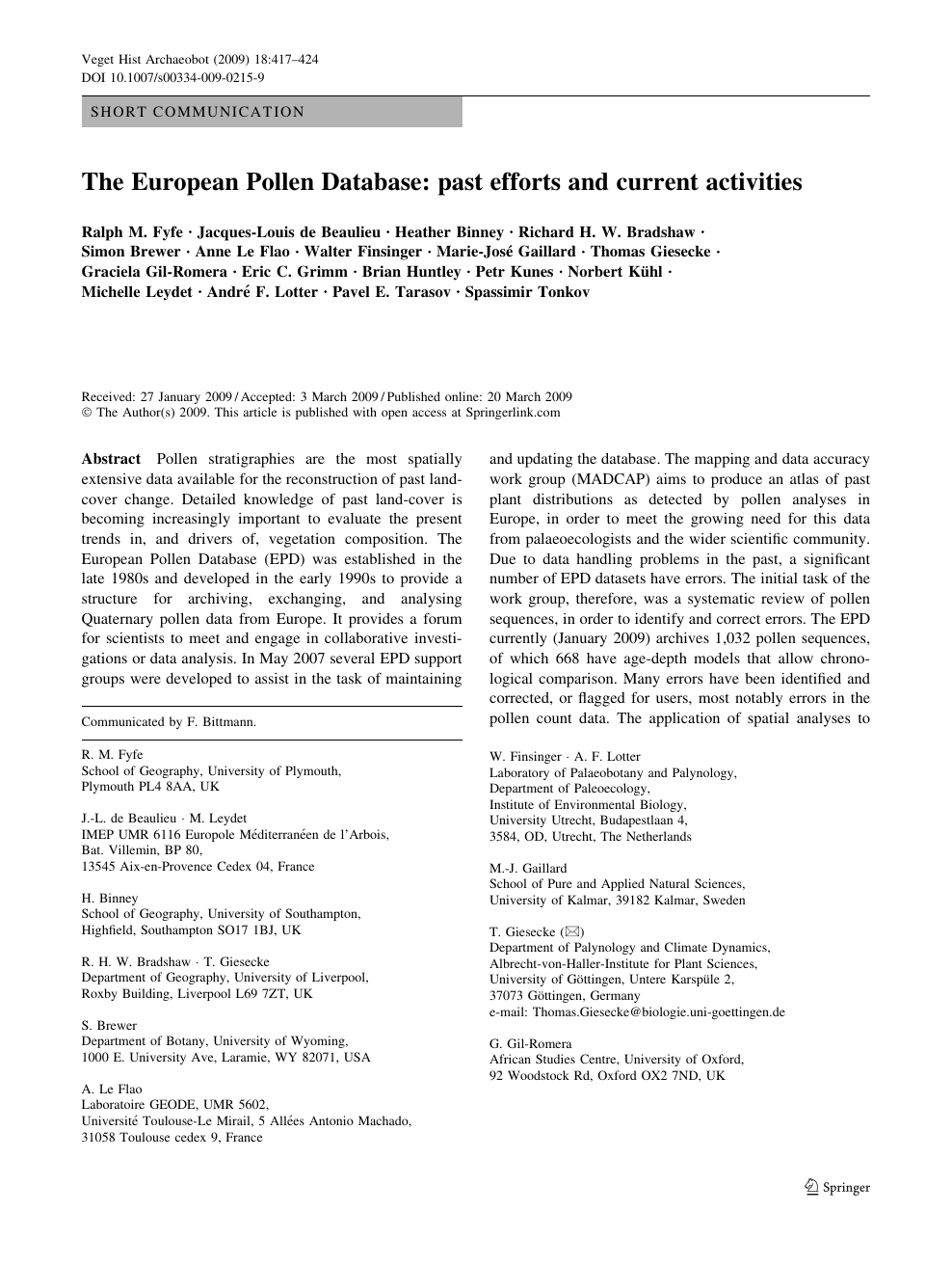 The European Pollen Database Past Efforts And Current Activities Topic Of Research Paper In History And Archaeology Download Scholarly Article Pdf And Read For Free On Cyberleninka Open Science Hub