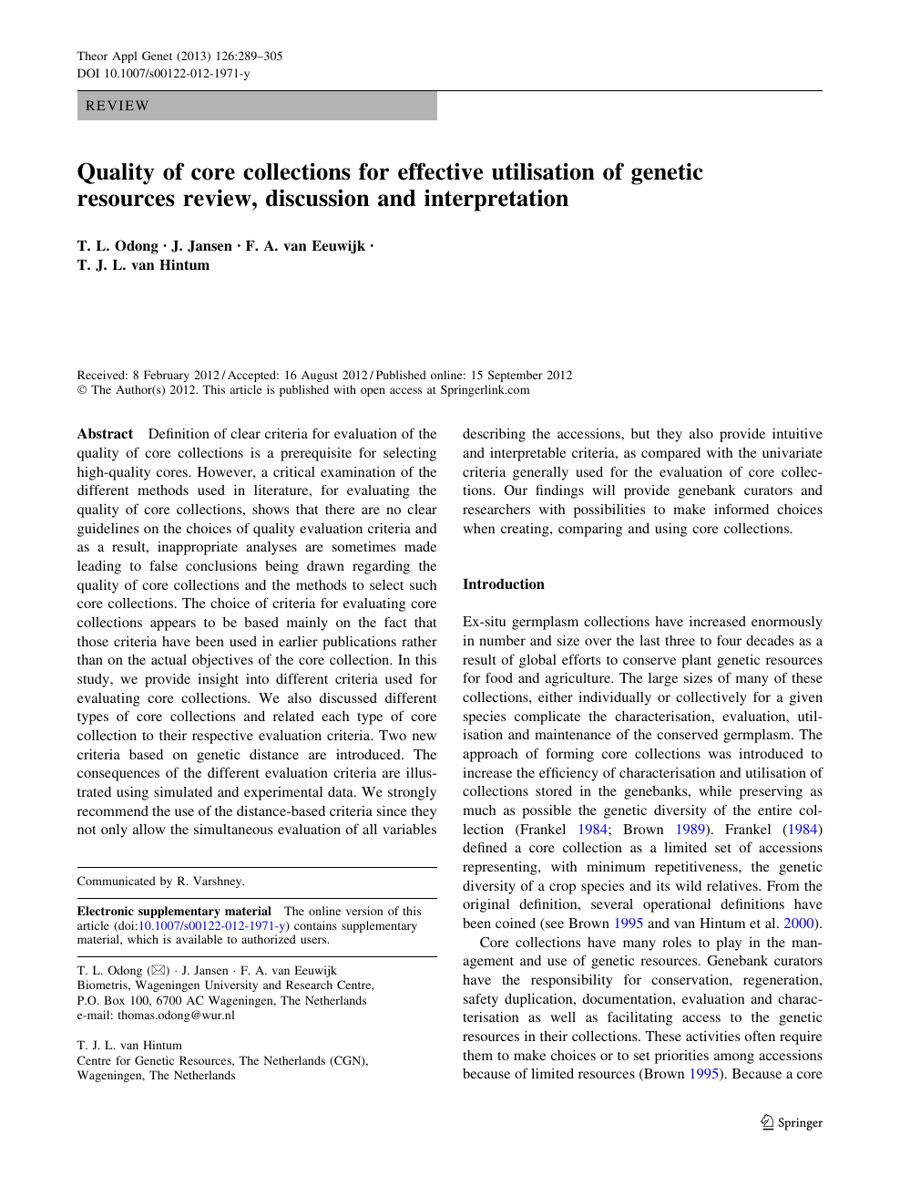 Quality Of Core Collections For Effective Utilisation Of Genetic Resources Review Discussion And Interpretation Topic Of Research Paper In Biological Sciences Download Scholarly Article Pdf And Read For Free On Cyberleninka
