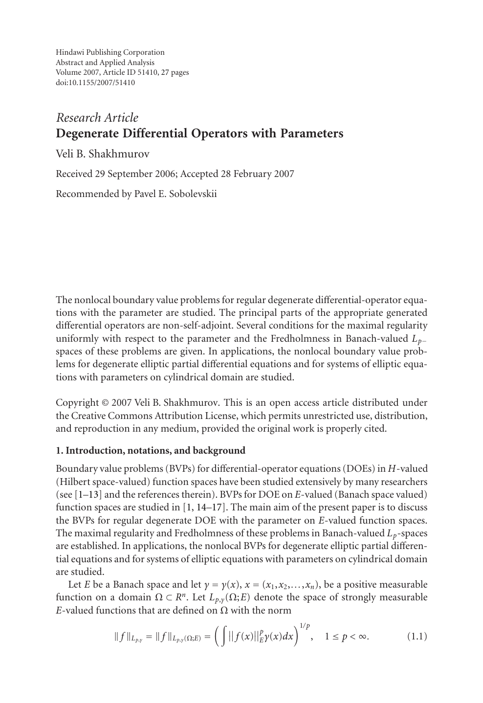 Degenerate Differential Operators With Parameters Topic Of Research Paper In Mathematics Download Scholarly Article Pdf And Read For Free On Cyberleninka Open Science Hub