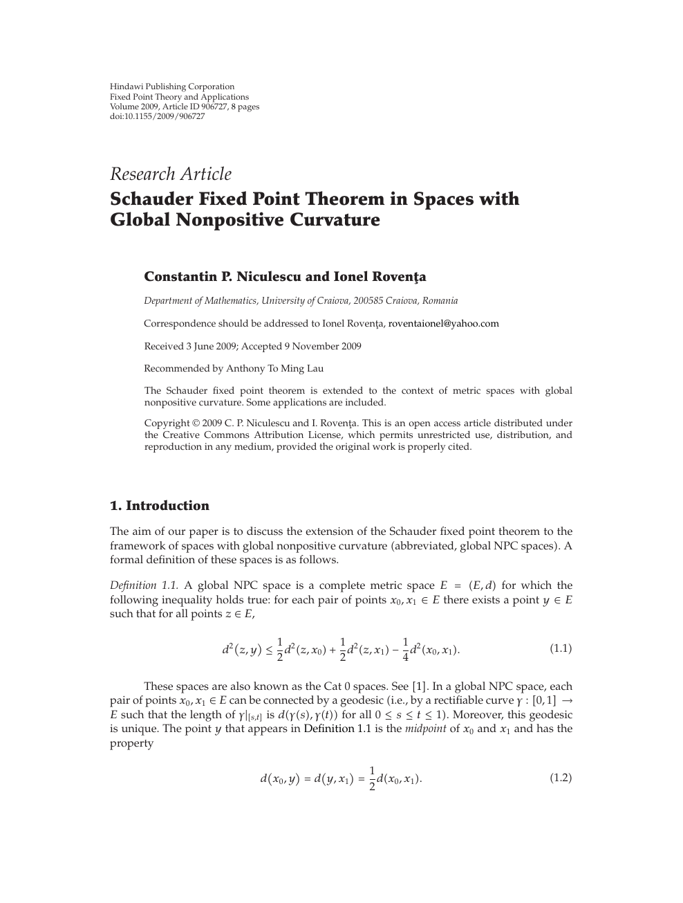 Schauder Fixed Point Theorem In Spaces With Global Nonpositive Curvature Topic Of Research Paper In Mathematics Download Scholarly Article Pdf And Read For Free On Cyberleninka Open Science Hub