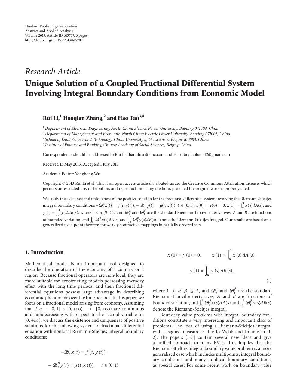 Unique Solution Of A Coupled Fractional Differential System Involving Integral Boundary Conditions From Economic Model Topic Of Research Paper In Mathematics Download Scholarly Article Pdf And Read For Free On Cyberleninka
