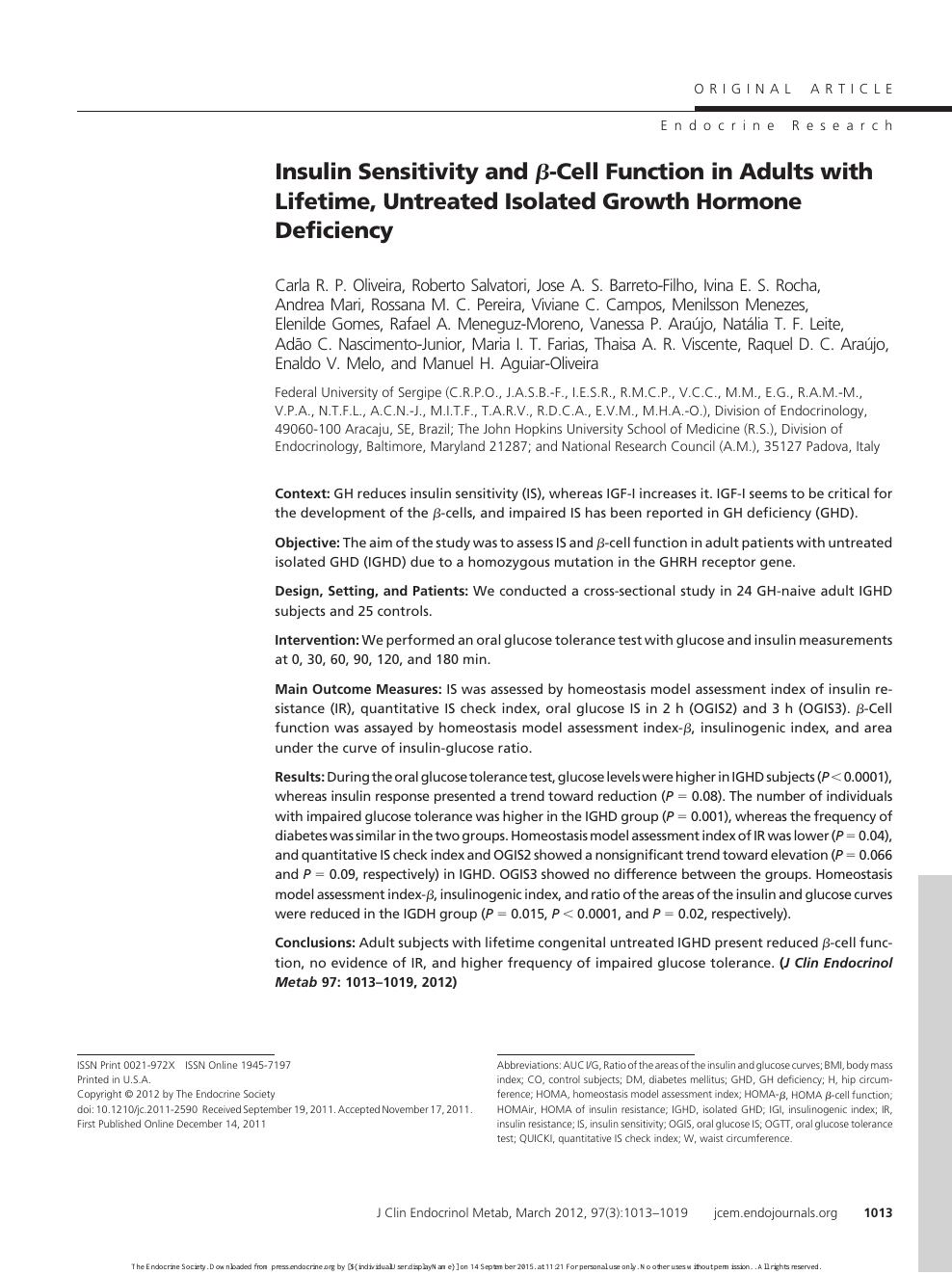 Insulin Sensitivity And B Cell Function In Adults With Lifetime Untreated Isolated Growth Hormone Deficiency Topic Of Research Paper In Clinical Medicine Download Scholarly Article Pdf And Read For Free On Cyberleninka