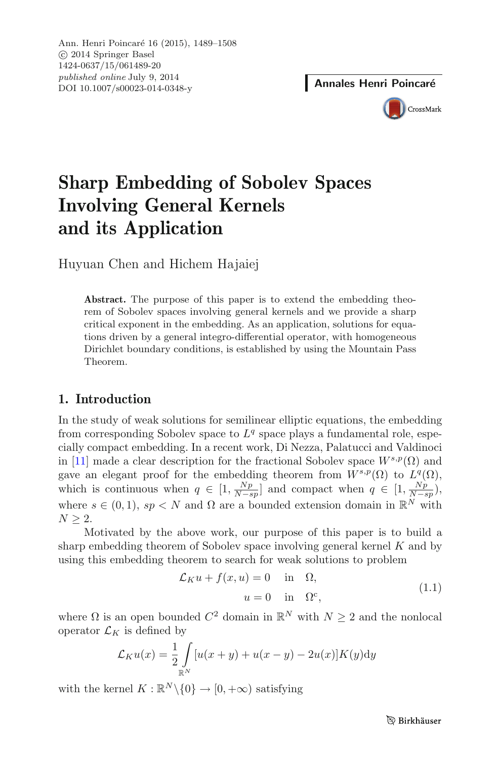 Sharp Embedding Of Sobolev Spaces Involving General Kernels And Its Application Topic Of Research Paper In Mathematics Download Scholarly Article Pdf And Read For Free On Cyberleninka Open Science Hub